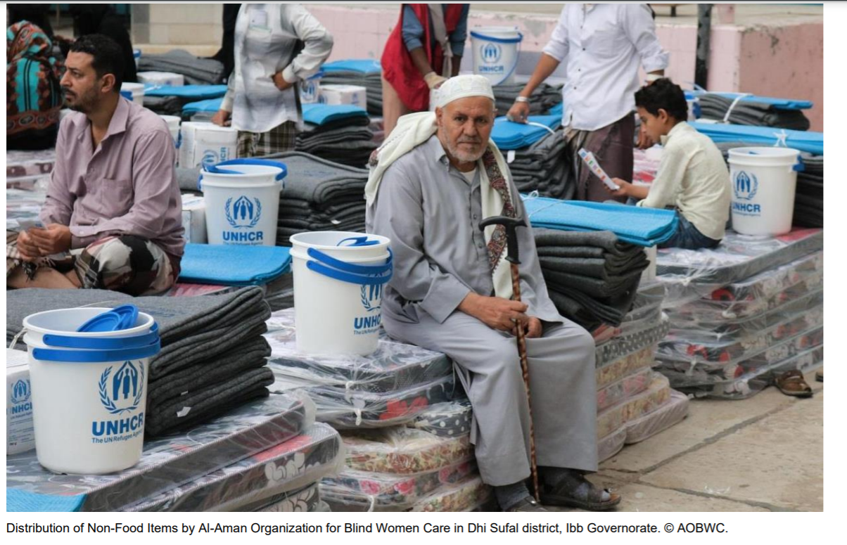 Distribution of Non-Food Items by Al-Aman Organization for Blind Women Care in Dhi Sufal district, Ibb Governorate. © AOBWC.