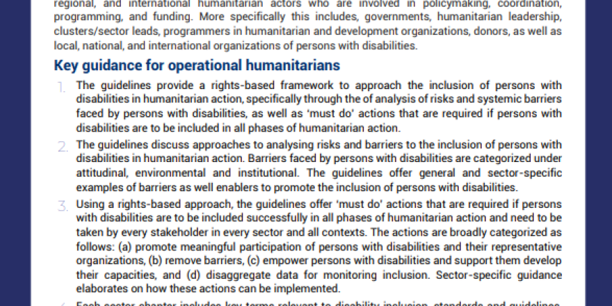 Operational Summary - IASC Guidelines on Inclusion of Persons with Disability 2019